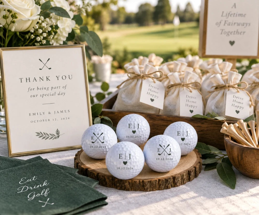 Golf-inspired wedding invitation suite with elegant stationery and subtle course details