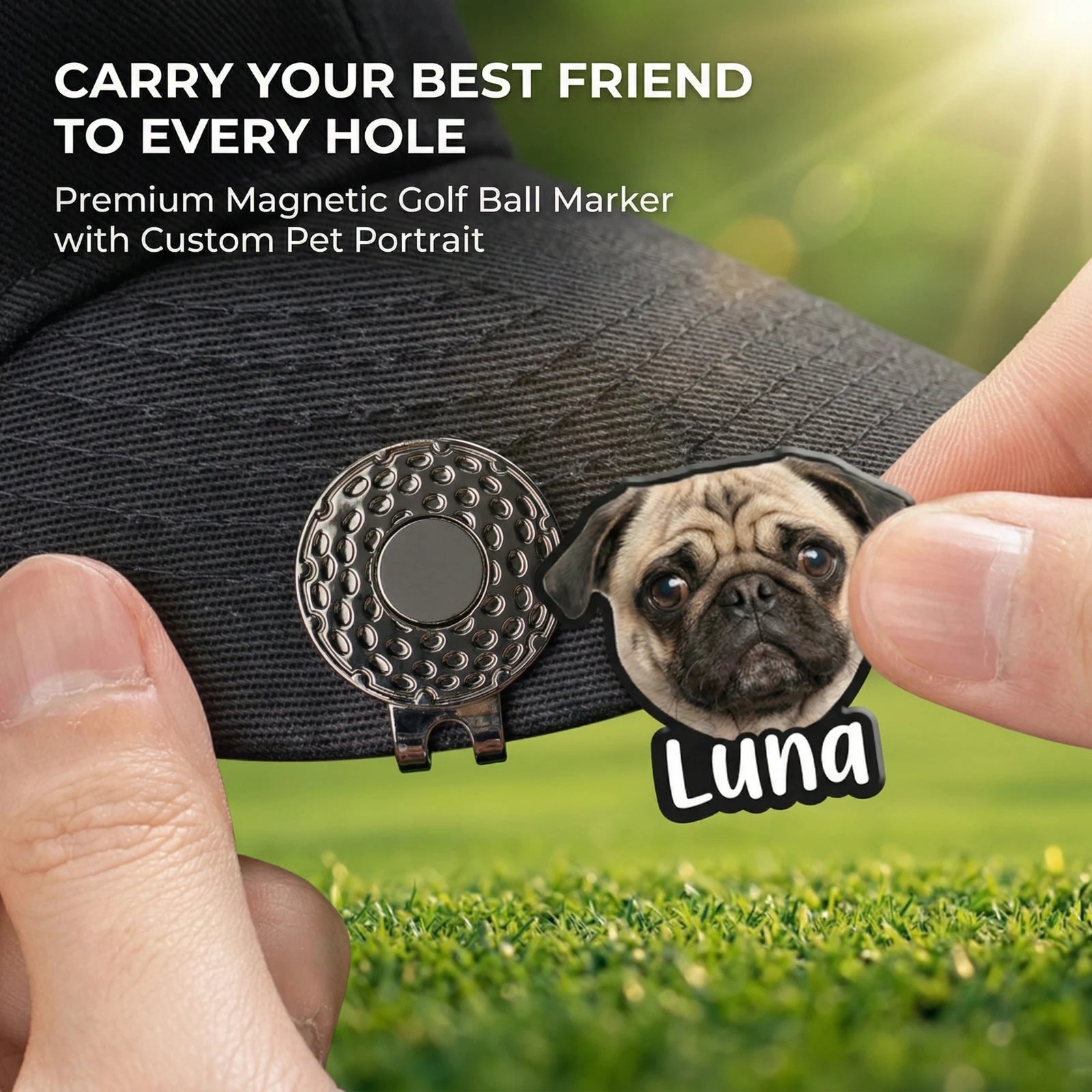 Custom Golf Hat Clip with Magnetic Ball Marker (Photo, Logo & Monogram)