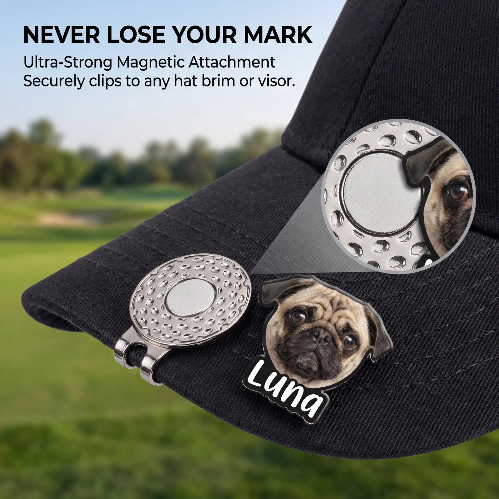 Custom Golf Hat Clip with Magnetic Ball Marker (Photo, Logo & Monogram)
