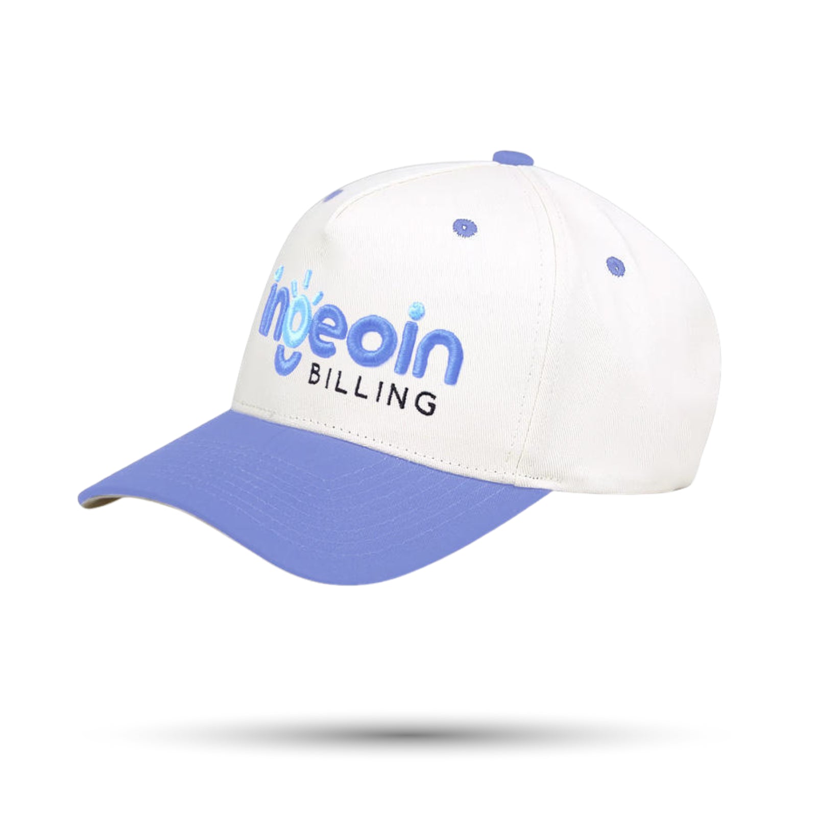 White and blue cap with 'ingeoin billing' text on a white background