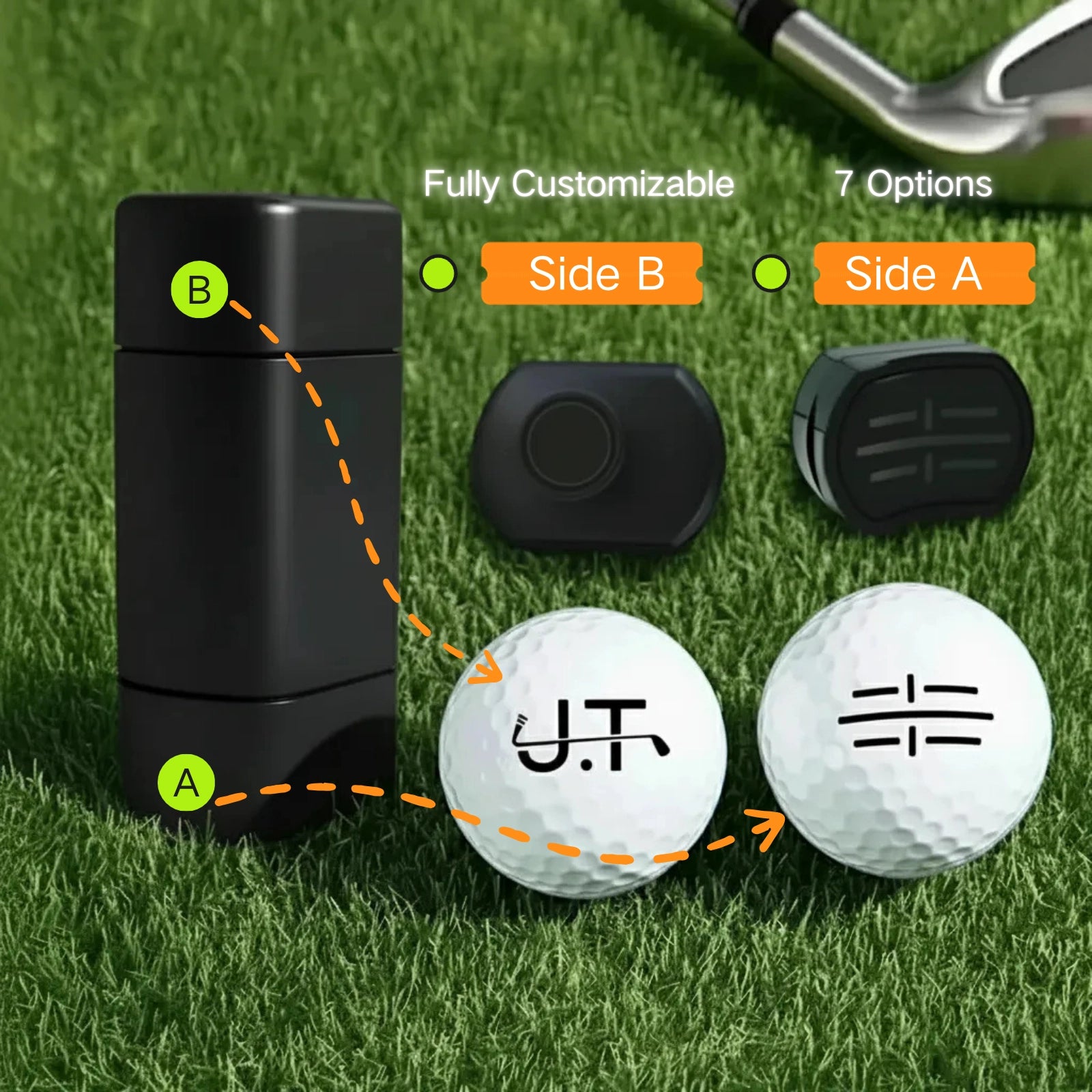 Golfsignet Double-Sided Golf Ball Monogram Name Stamp - Description of Sides A and B