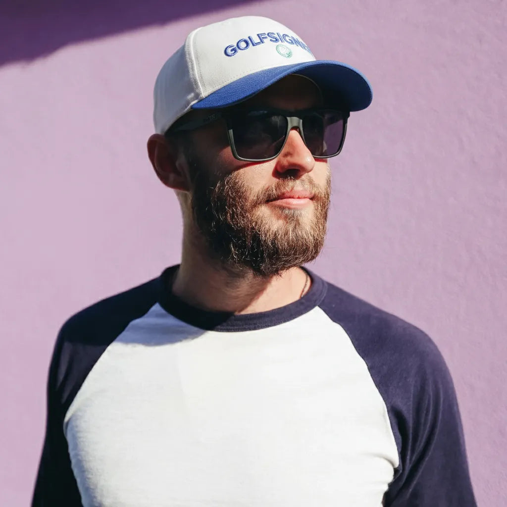 Custom Sky Blue & White Golf Hat | Two-Tone High Crown Snapback