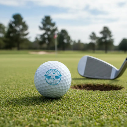 Hand applying custom stamp to golf ball using rocking motion for perfect imprint. Easy to use golf marking tool.